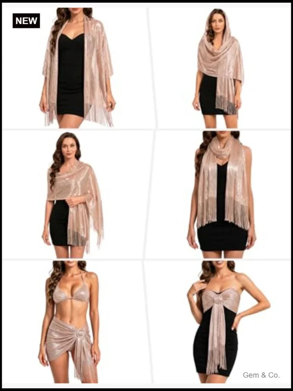 Metallic Glitter Shawl Wrap with Buckle for Evening Dresses Wedding Party